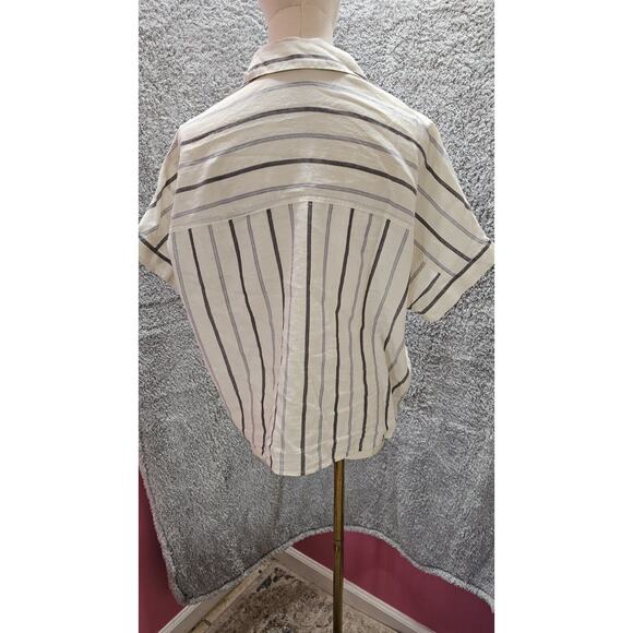 Madewell Small Short Sleeve Tie Front Shirt Top Montpellier‎ Stripe Boxy Cotton - Picture 3 of 4